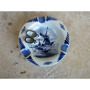 Vintage Hand Painted Holland‎ Ceramic Delft Blue Ashtray Blue/White Windmill